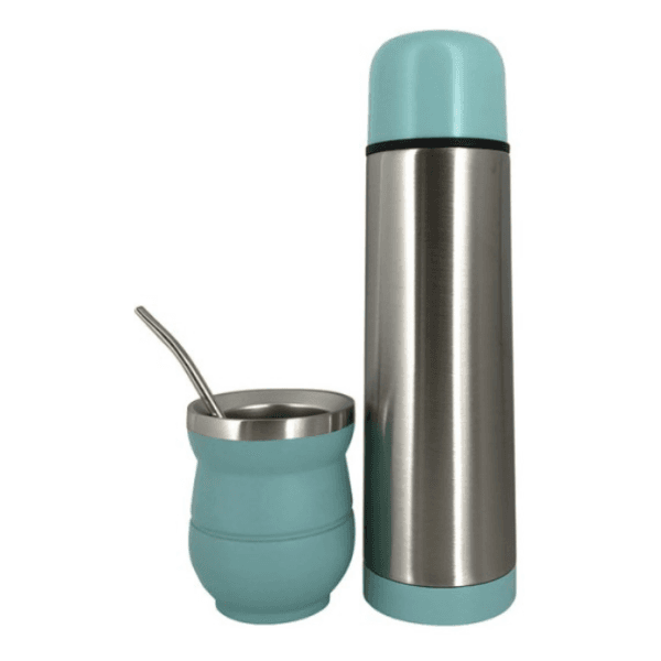 Set Selecta de Mate c/bombilla Termo 500Ml+Guampa Verde Agua